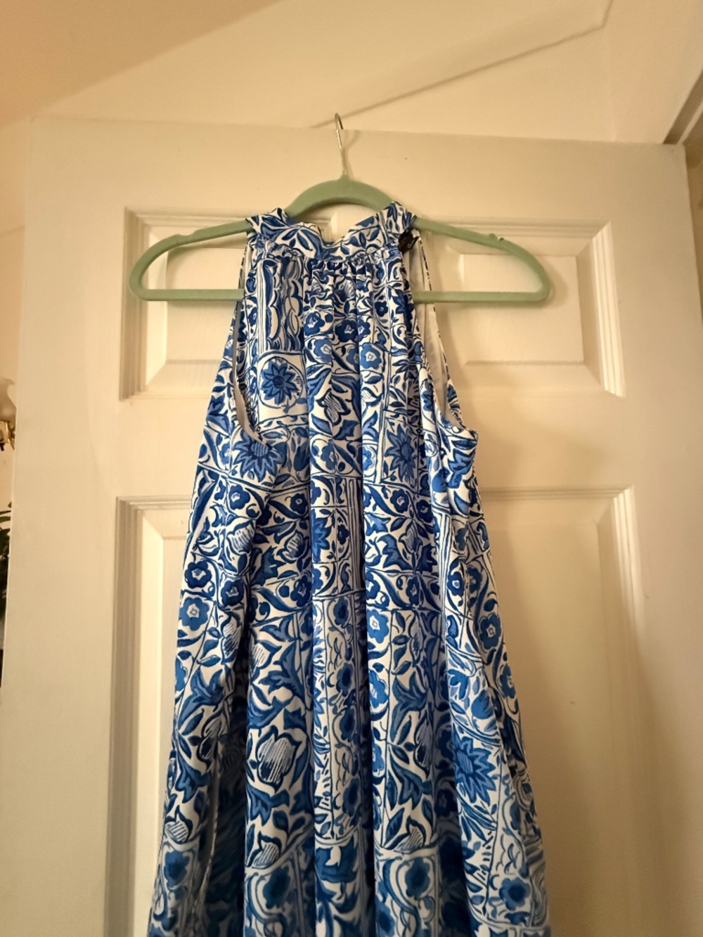 Ann Taylor petite halter maxi dress features blue and white floral print - Picture 2 of 10